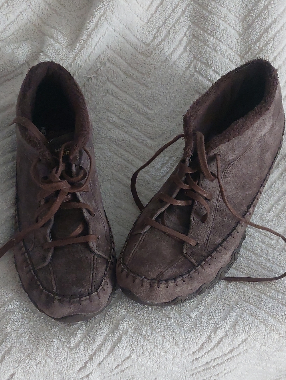Skechers Womens Brown Suede Lace-Up Moccasin Boots 8